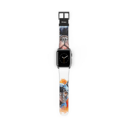 Aquarela Französische Bulldogge Love – Apple-Watch-Armband/Armband aus Leder