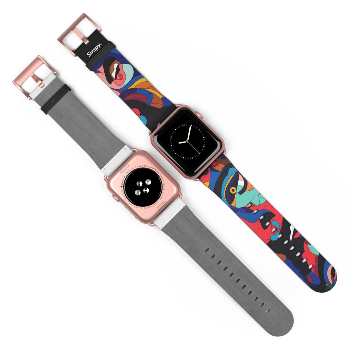 Surreal Colorful Dali Faces Pattern - Leather Apple Watch Strap/Band