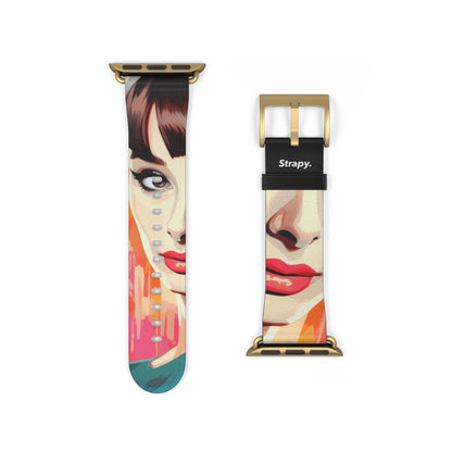 Art Pop Audrey Hepburn - Bracelet/Bande Apple Watch en cuir