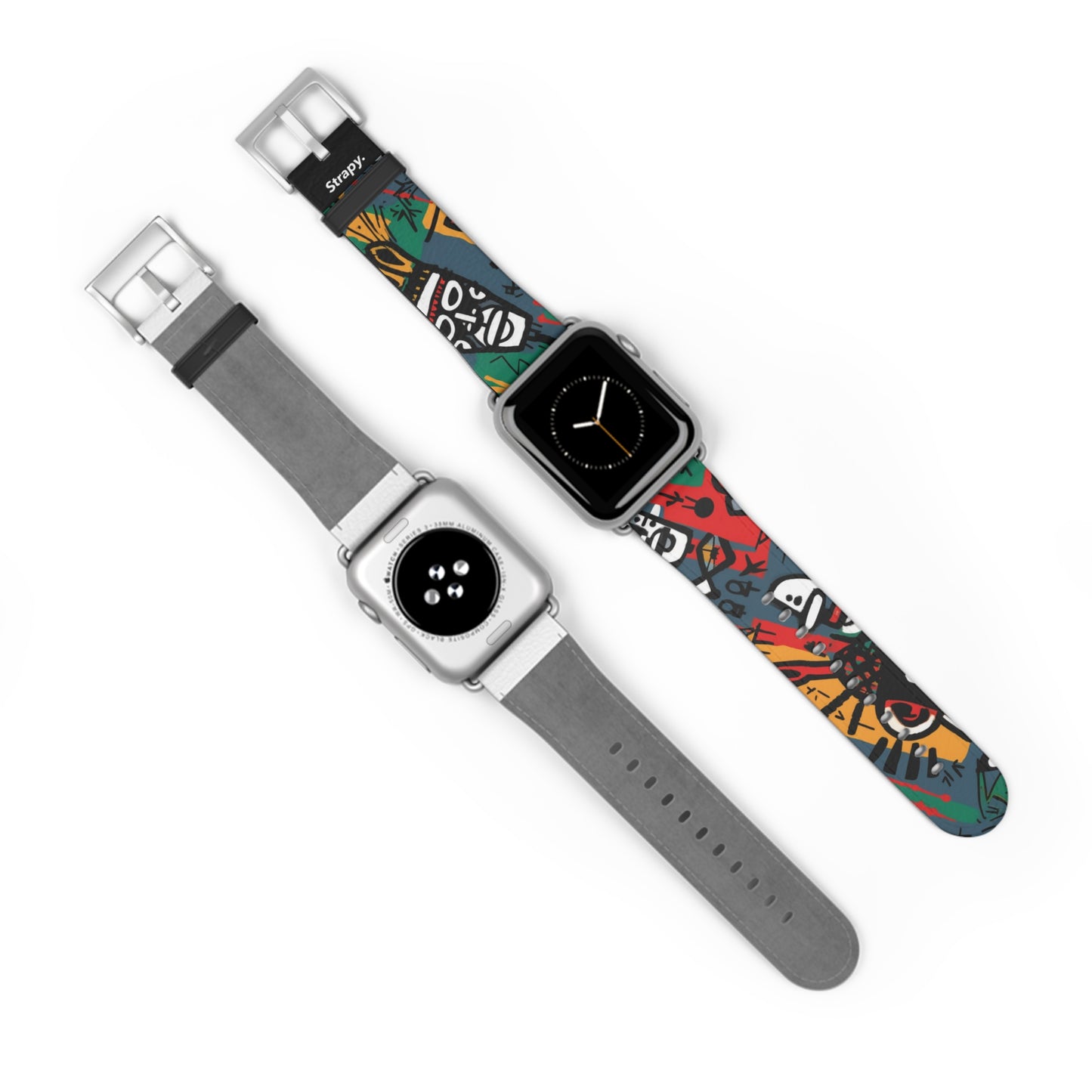 Abstraktes Muster im Basquiat-Stil des afrikanischen Stammes – Apple-Watch-Armband/Armband aus Leder