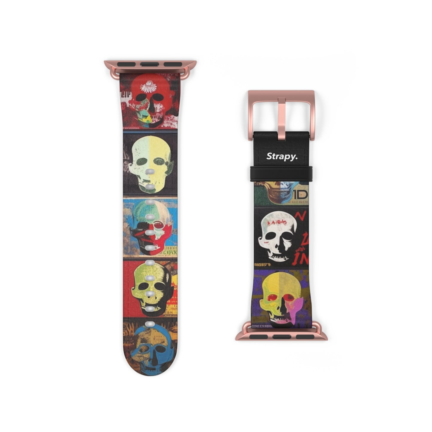 Art Pop Alec Monopoly Homage Head Skulls – Apple Watch Armband/Band aus Leder