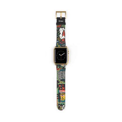 Abstract For The Culture Geometrisches Muster im Basquiat-Stil – Apple-Watch-Armband/Armband aus Leder