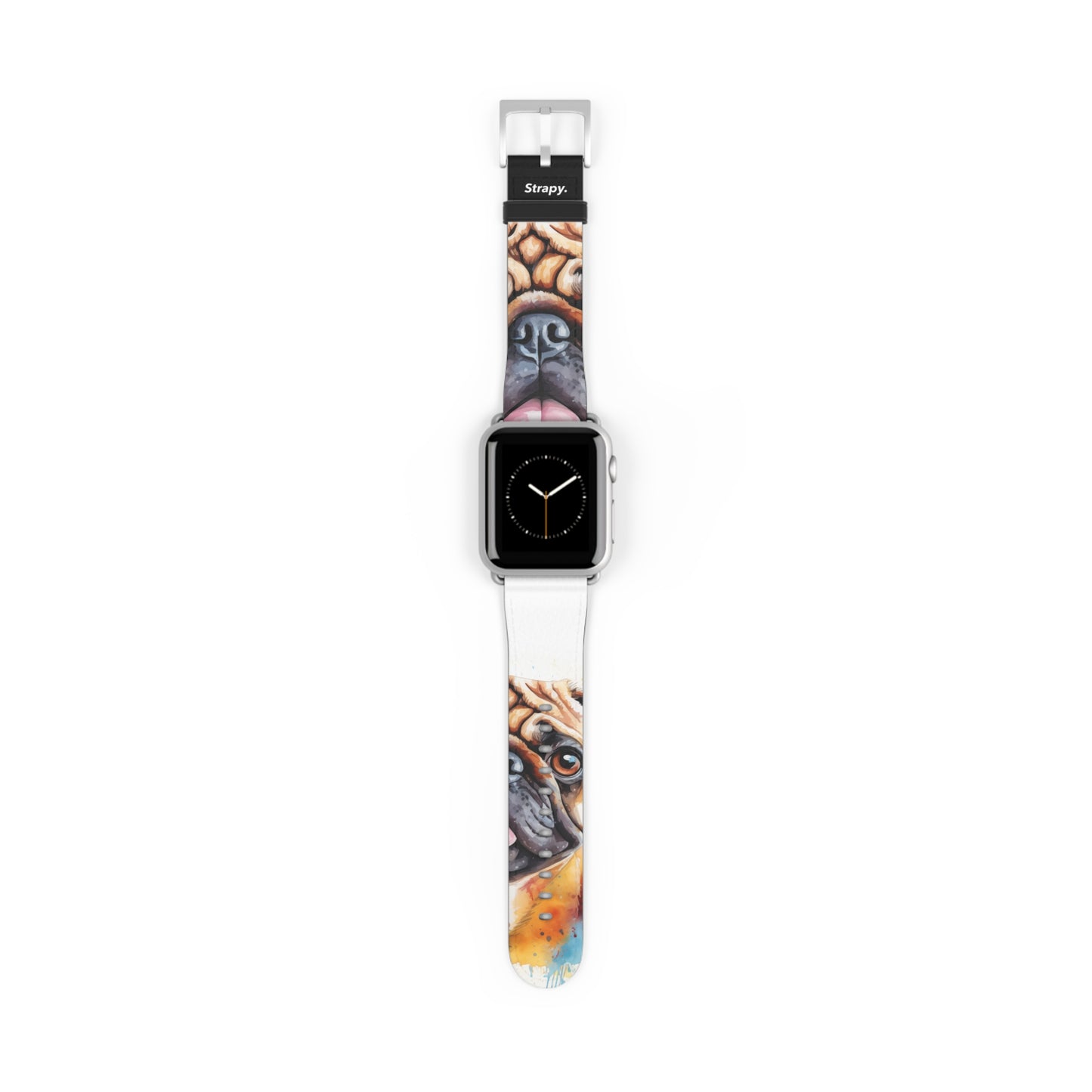 Aquarela Pug Dog Love - Leather Apple Watch Band