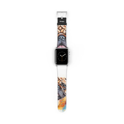 Aquarela Pug Dog Love - Leather Apple Watch Band