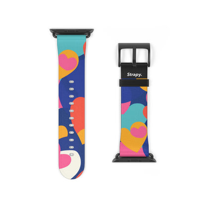 Abstract Risograph Colorful Hearts Pattern - Leather Apple Watch Strap/Band