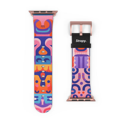 Abstract Art Pop Creatures Pattern - Leather Apple Watch Strap/Band