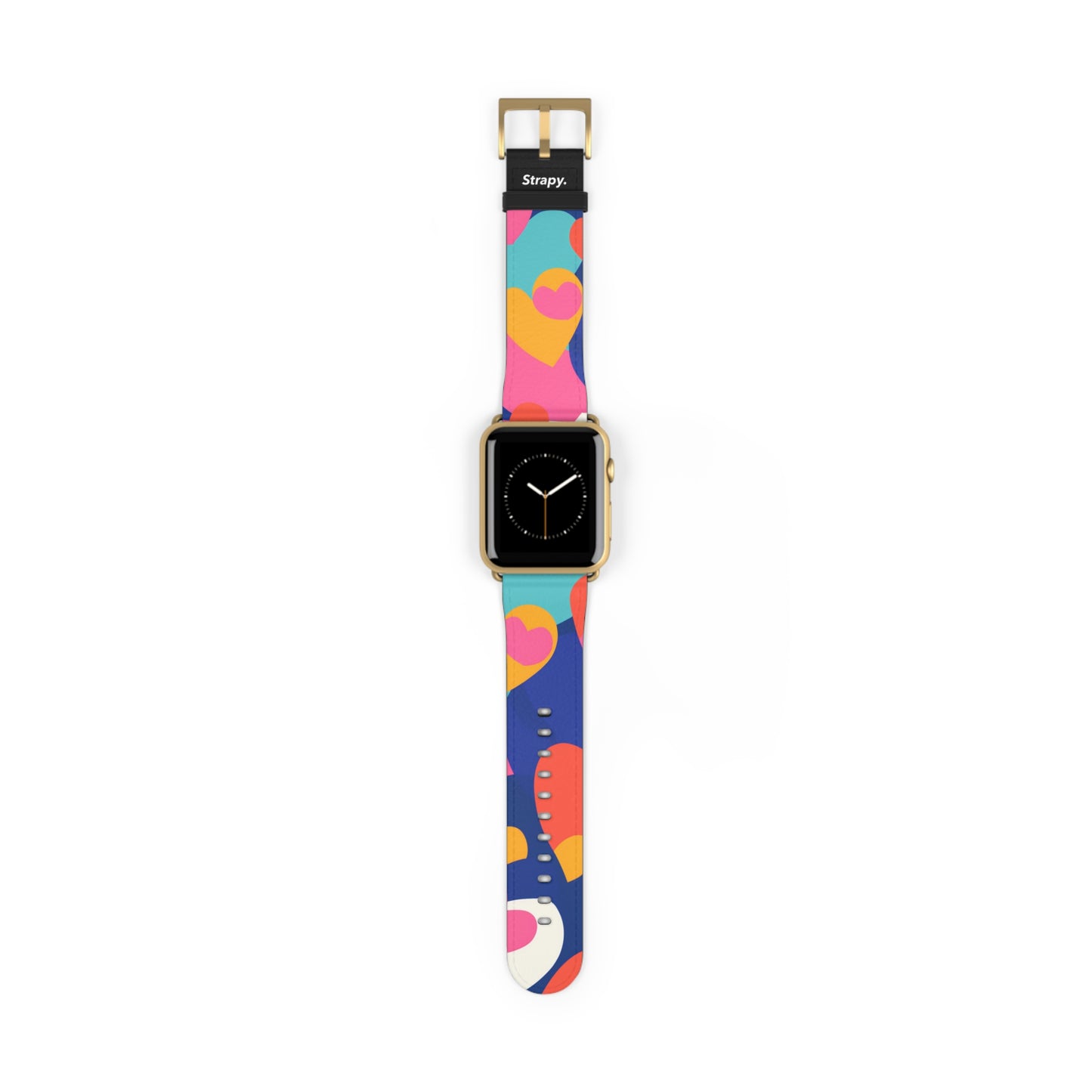 Abstract Risograph Colorful Hearts Pattern - Leather Apple Watch Strap/Band