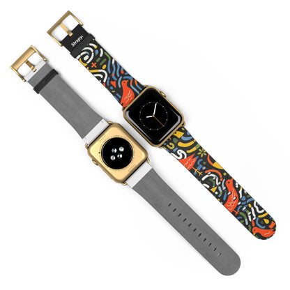 Abstract Art Pop Mikado Pheasant Bird Pattern - Leather Apple Watch Strap/Band