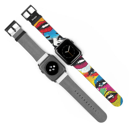 Comic Art Pop Women Faces Pattern - Leather Apple Watch Strap/Band