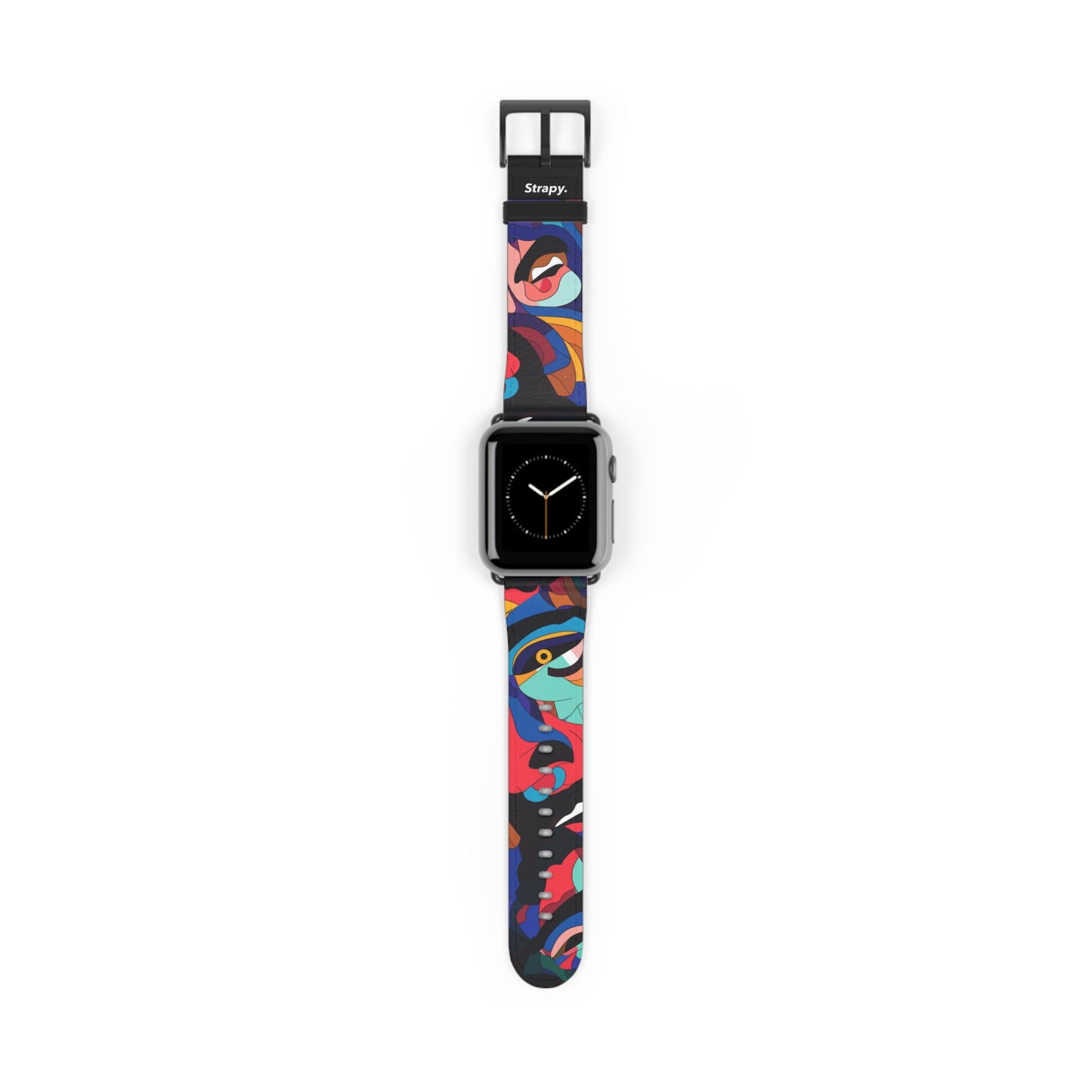 Surreales buntes Dali-Gesichtermuster – Lederarmband für die Apple Watch