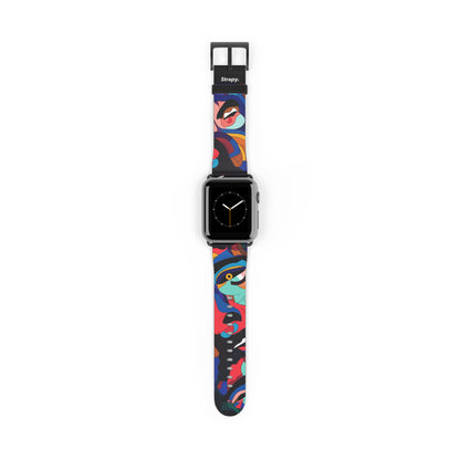 Surreal Colorful Dali Faces Pattern - Leather Apple Watch Strap/Band