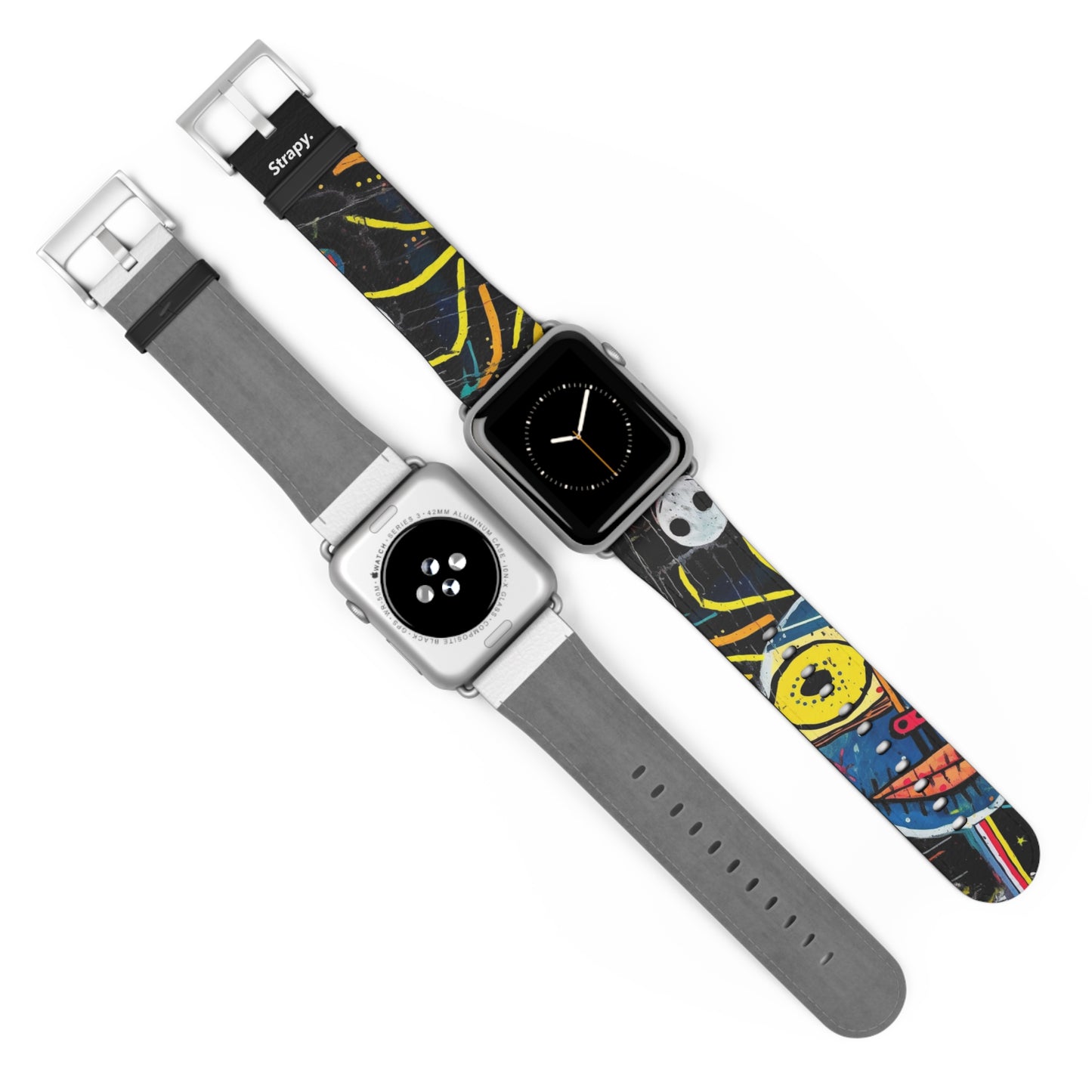 Style Basquiat humain abstrait - Bracelet/Bande Apple Watch en cuir