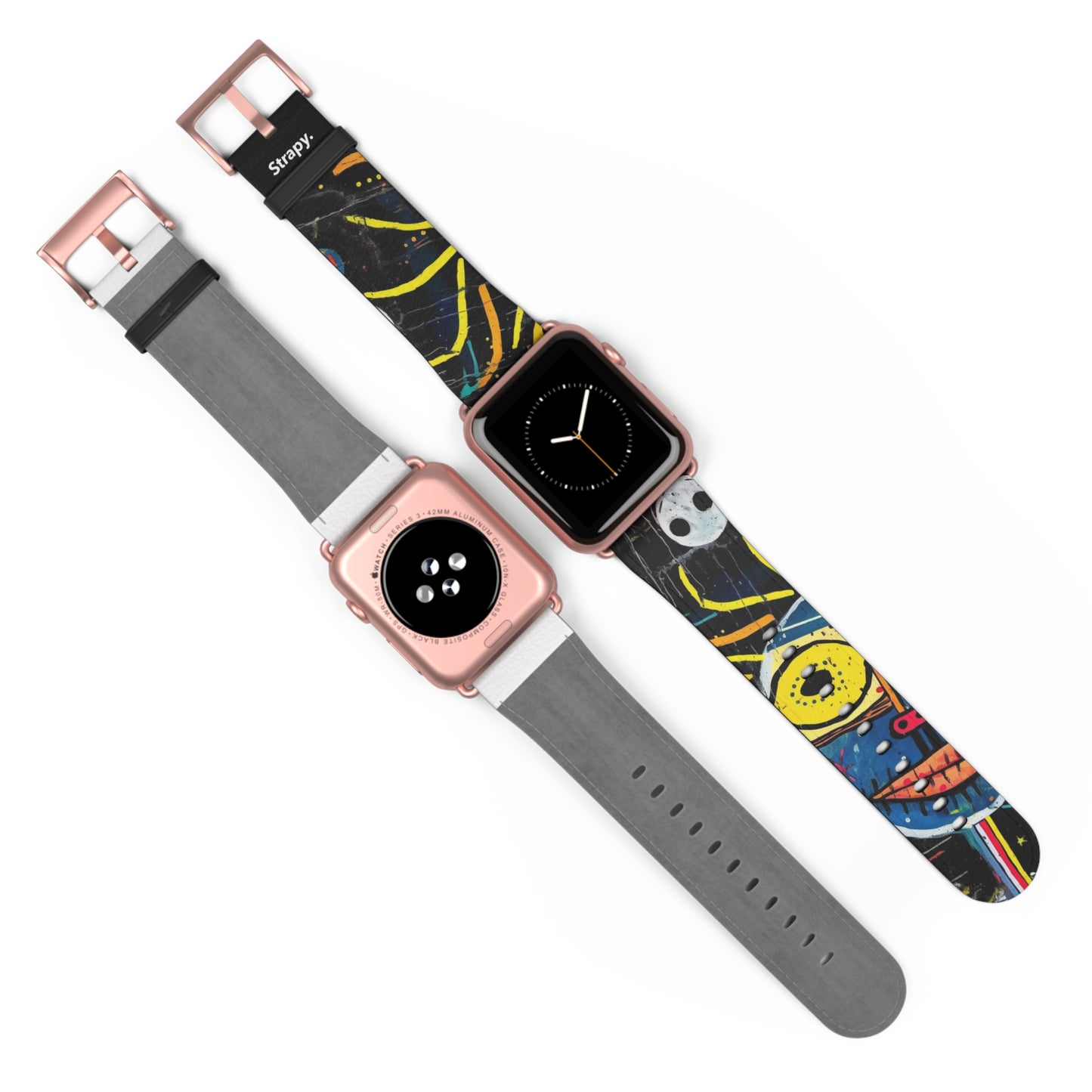 Style Basquiat humain abstrait - Bracelet/Bande Apple Watch en cuir