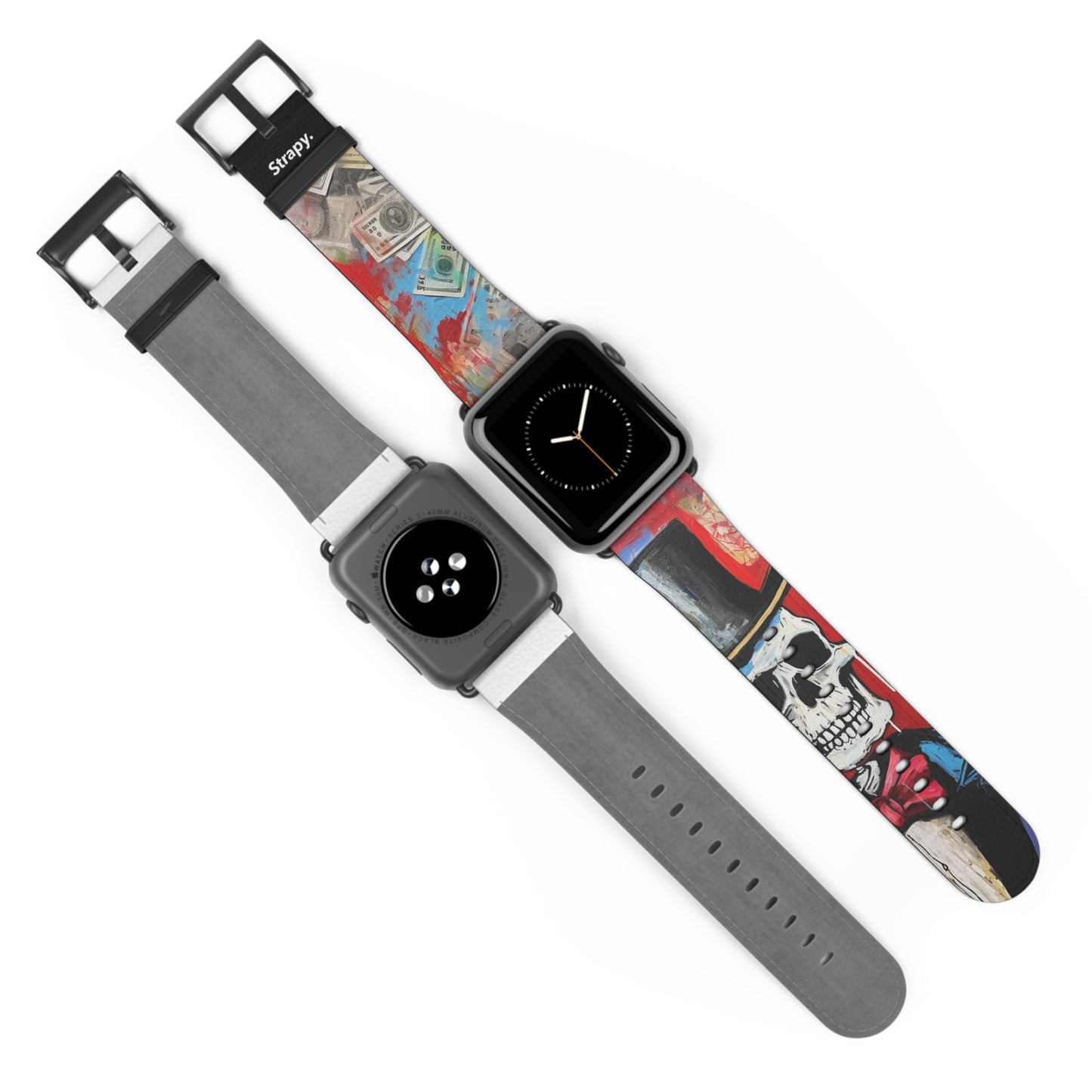 Art Pop Alec Monopoly Homage Tycoon Skull – Apple Watch Armband/Band aus Leder