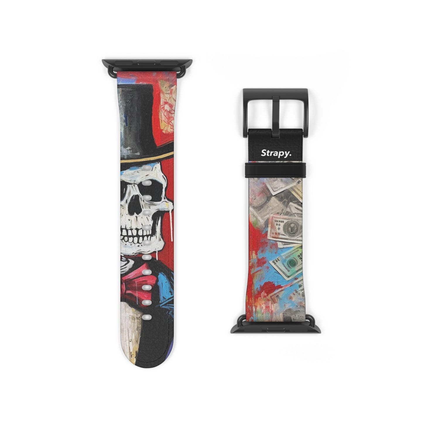 Art Pop Alec Monopoly Homage Tycoon Skull – Apple Watch Armband/Band aus Leder