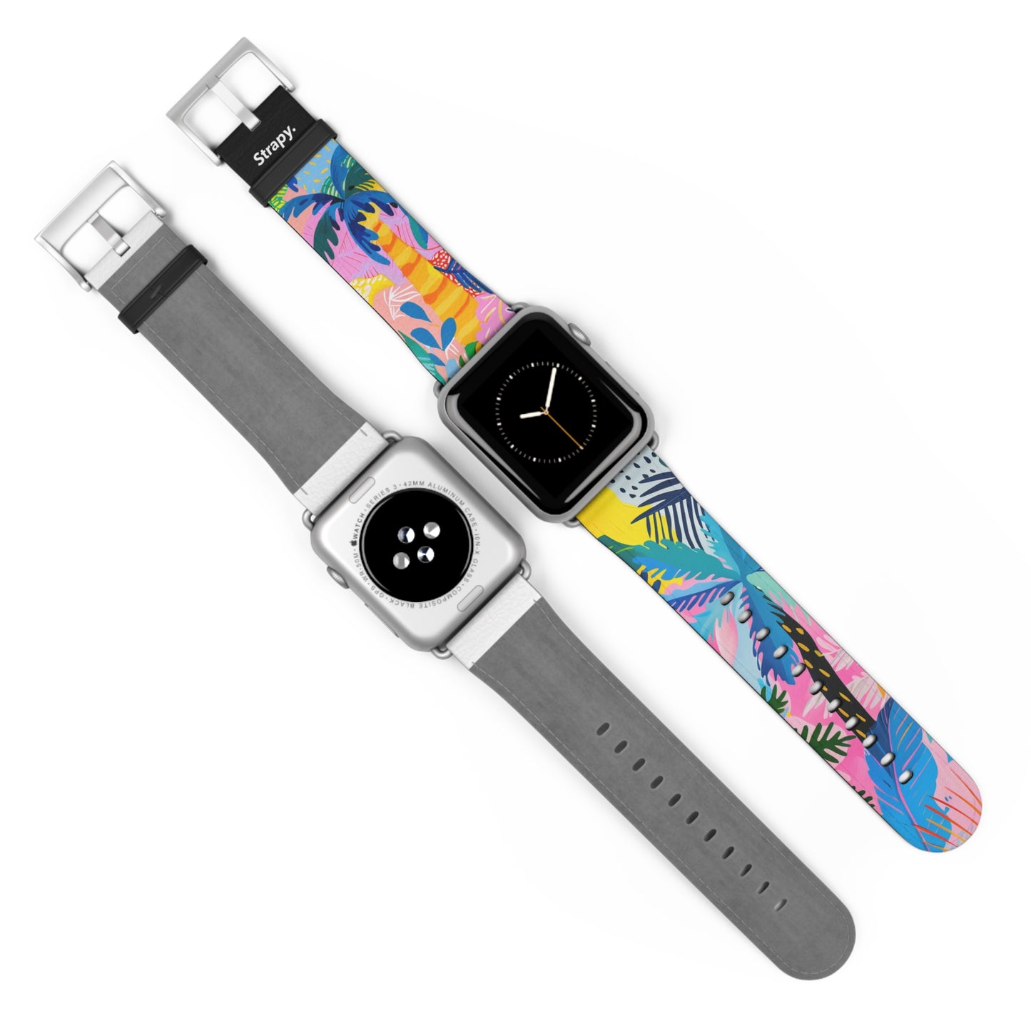 Summer Beach Palms Contemporary Pattern Leather Apple Watch Band