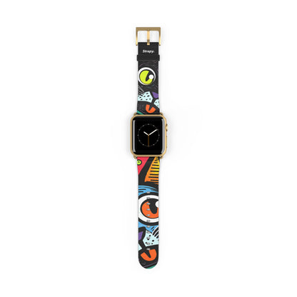 Chats Pop Art Abstrait - Bracelet/Bande Apple Watch en cuir