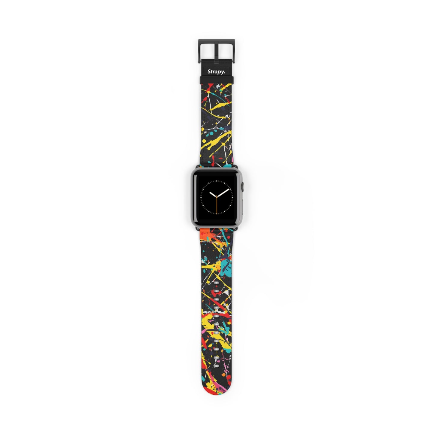 Jackson Pollock Homage Dark Splatter Pattern - Leather Apple Watch Strap/Band