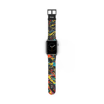 Jackson Pollock Homage Dark Splatter Pattern – Apple Watch Armband/Band aus Leder