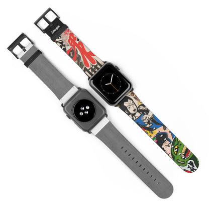 Art Pop Japanisches Cartoon-TV – Apple Watch Armband/Band aus Leder