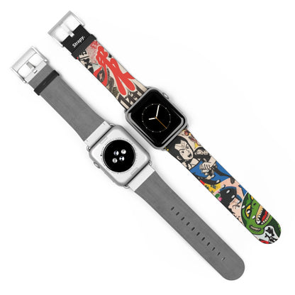 Art Pop Japanisches Cartoon-TV – Apple Watch Armband/Band aus Leder