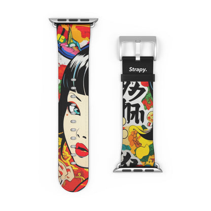 Art Pop Comic Geisha Japanese Stare – Apple Watch Armband/Band aus Leder