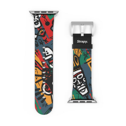 Abstract African Tribe Basquiat Style Pattern - Leather Apple Watch Strap/Band