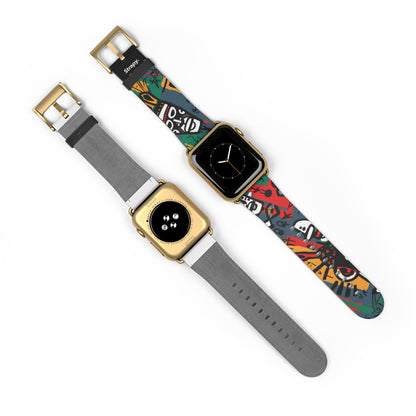 Modèle abstrait de style Basquiat de la tribu africaine - Bracelet/Bande Apple Watch en cuir