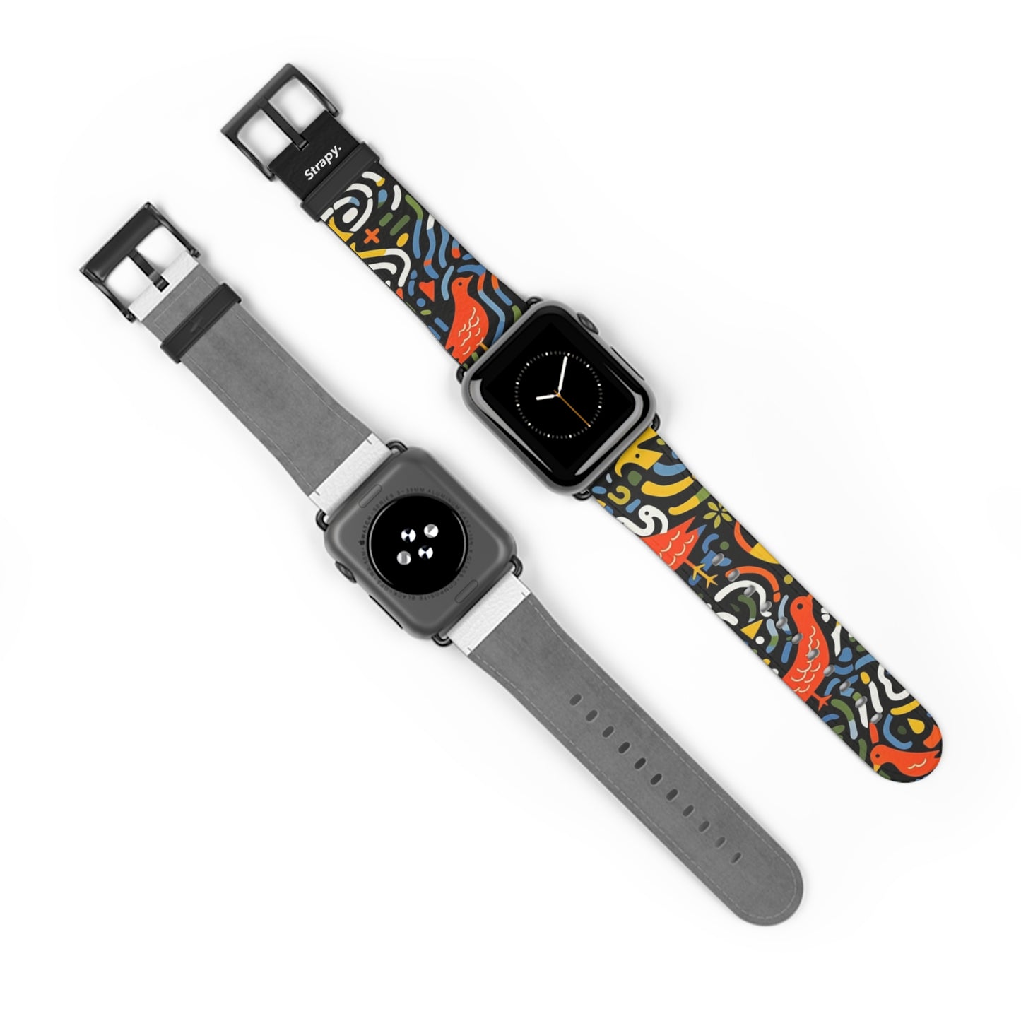 Abstraktes Kunst-Pop-Mikado-Fasan-Vogel-Muster – Apple-Watch-Armband/Armband aus Leder