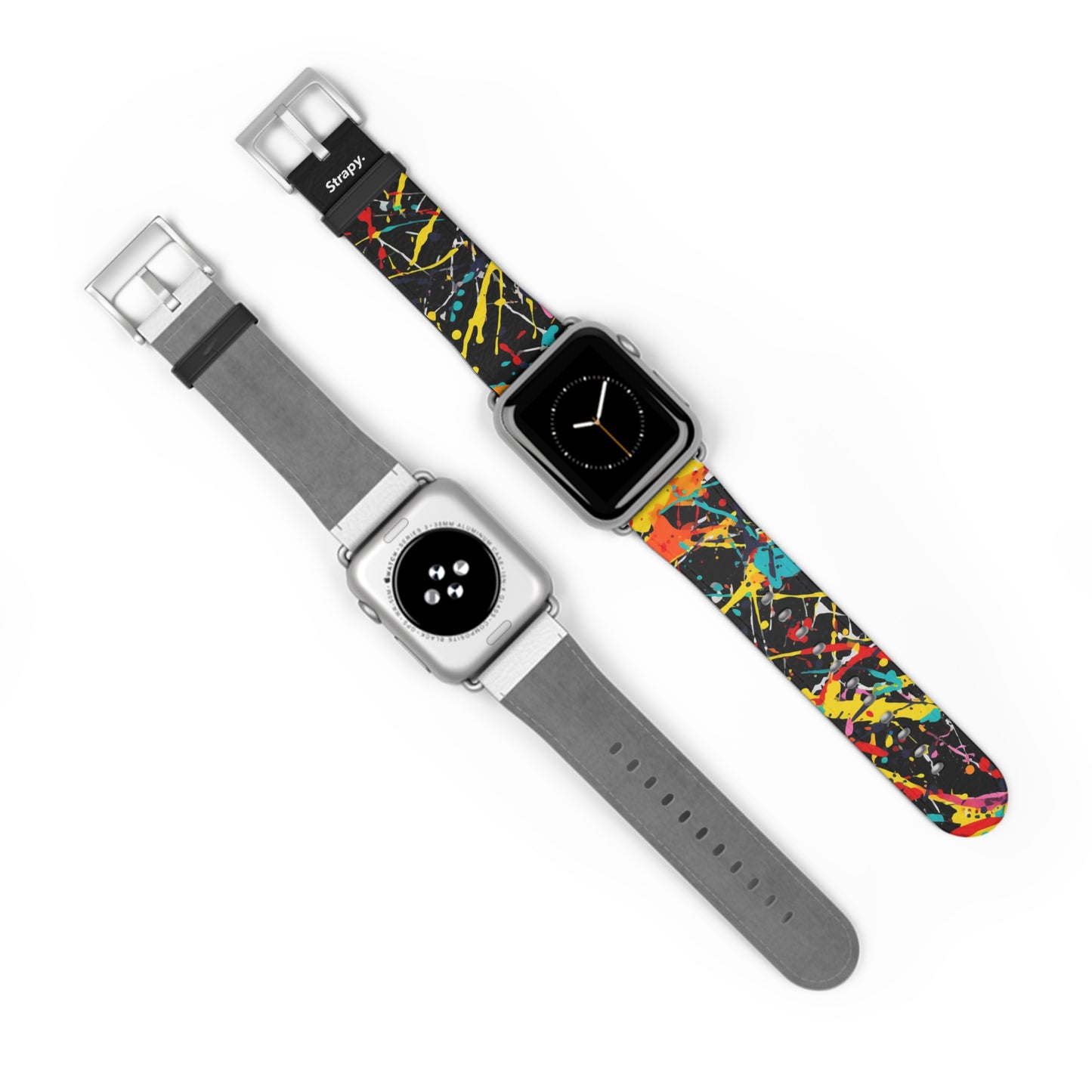 Jackson Pollock Homage Dark Splatter Pattern - Leather Apple Watch Strap/Band