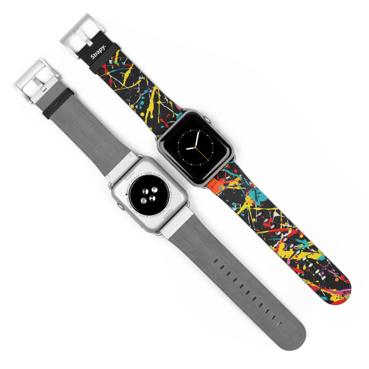 Jackson Pollock Homage Dark Splatter Pattern - Leather Apple Watch Strap/Band