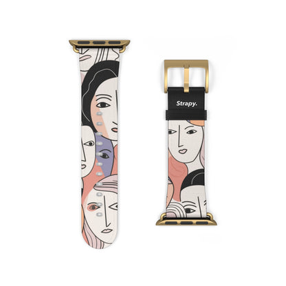 Abstract Minimalist Drawing Pastel Women Faces Pattern - Leather Apple Watch Strap/Band