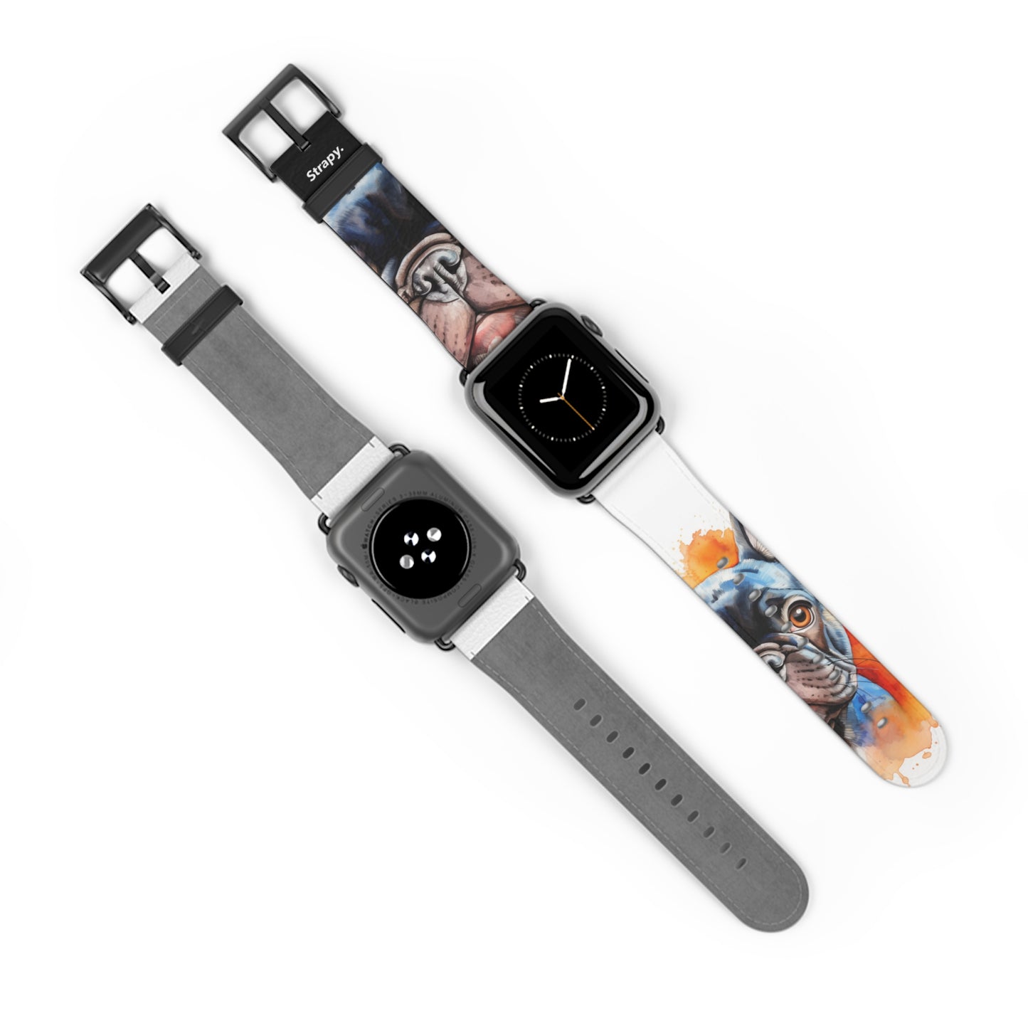 Aquarela French Bulldog Love - Bracelet/Bande Apple Watch en cuir