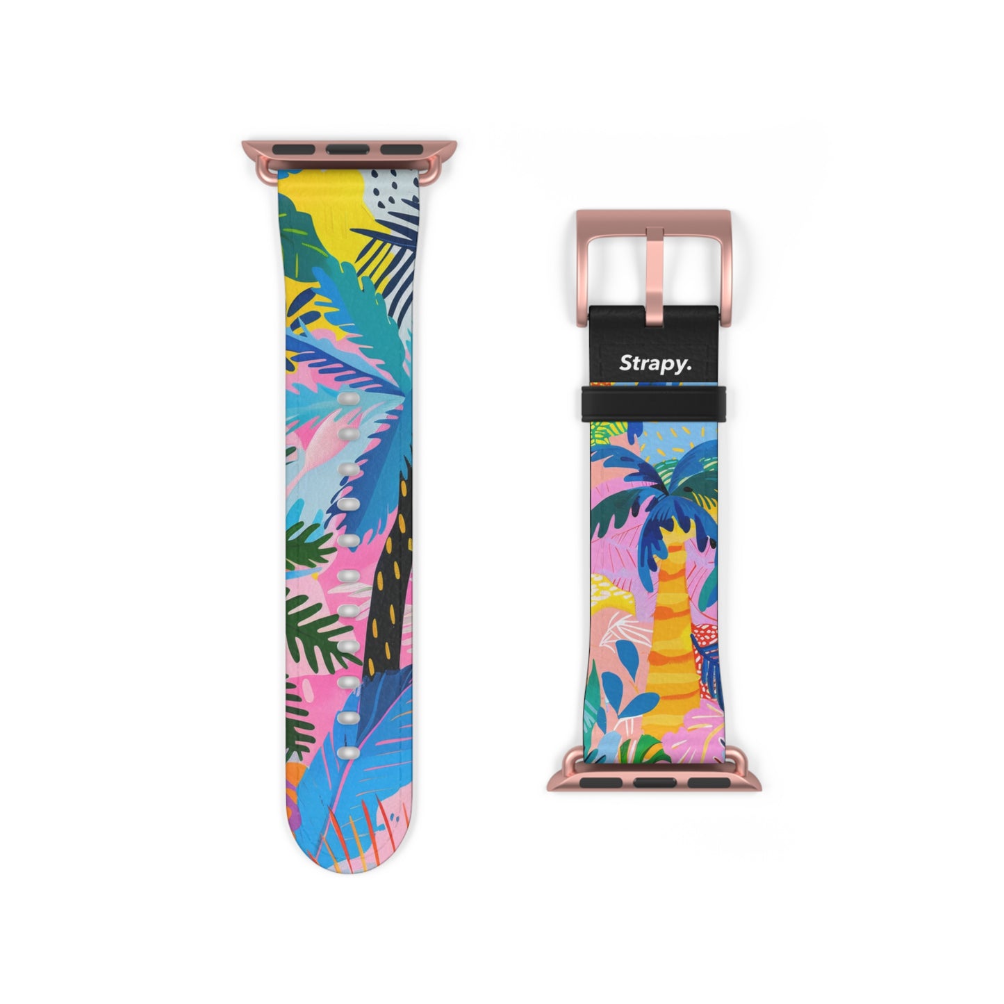 Summer Beach Palms Contemporary Pattern Leather Apple Watch Band