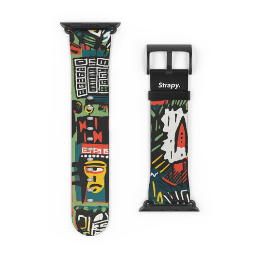 Abstract For The Culture Geometrisches Muster im Basquiat-Stil – Apple-Watch-Armband/Armband aus Leder