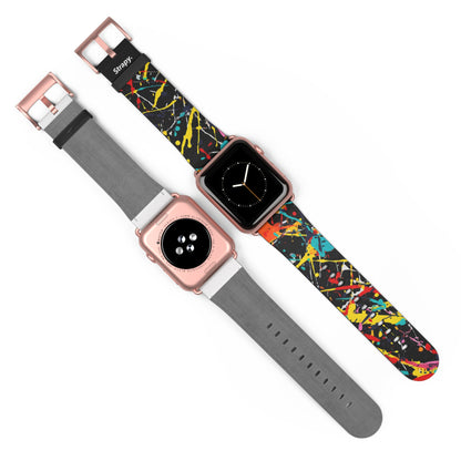 Jackson Pollock Homage Dark Splatter Pattern - Leather Apple Watch Strap/Band