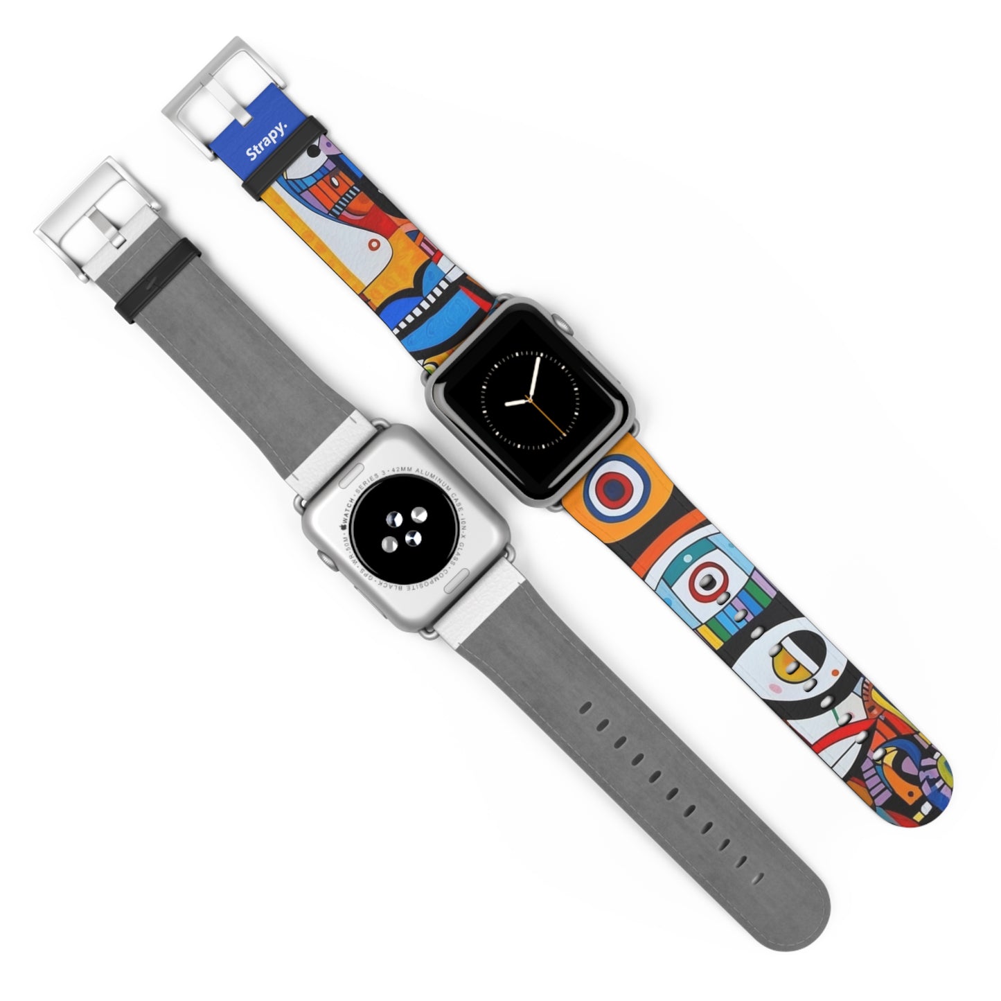 Yeux et visages abstraits Motif style Picasso - Bracelet/Bande Apple Watch en cuir