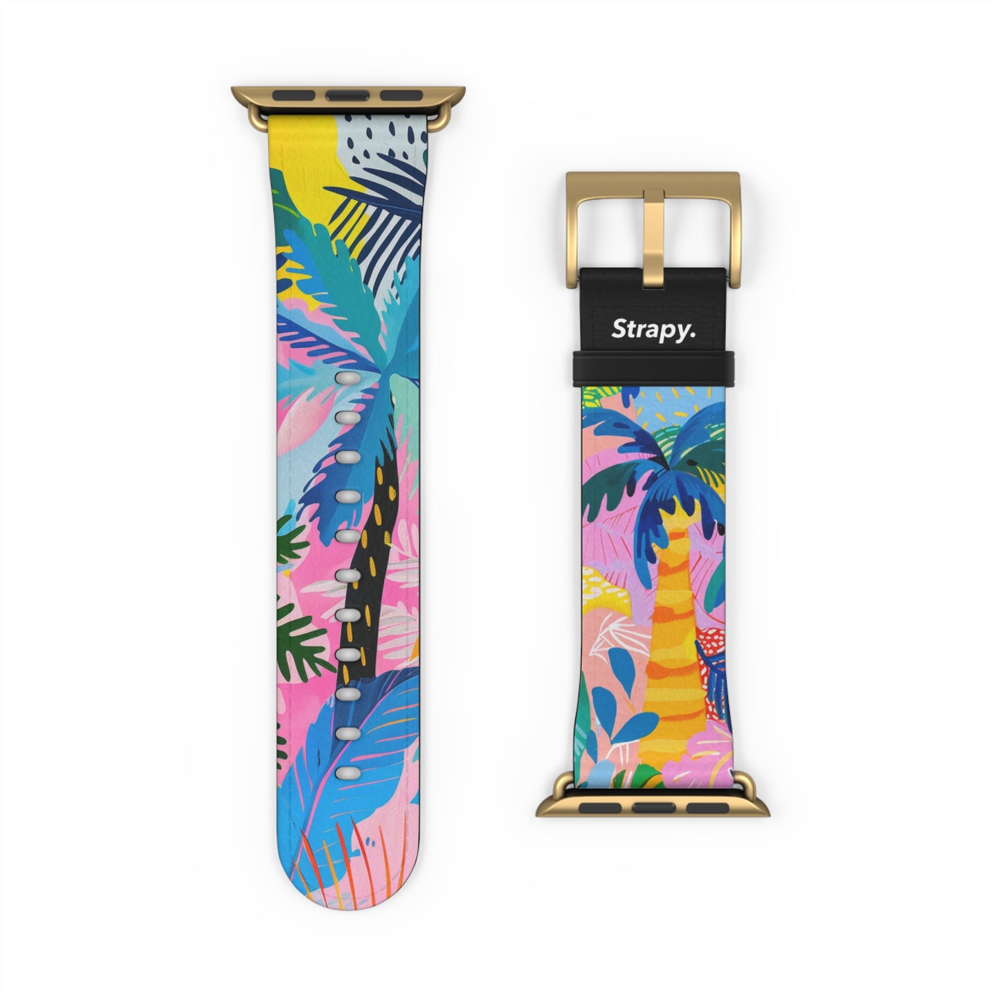 Summer Beach Palms Contemporary Pattern Leather Apple Watch Band