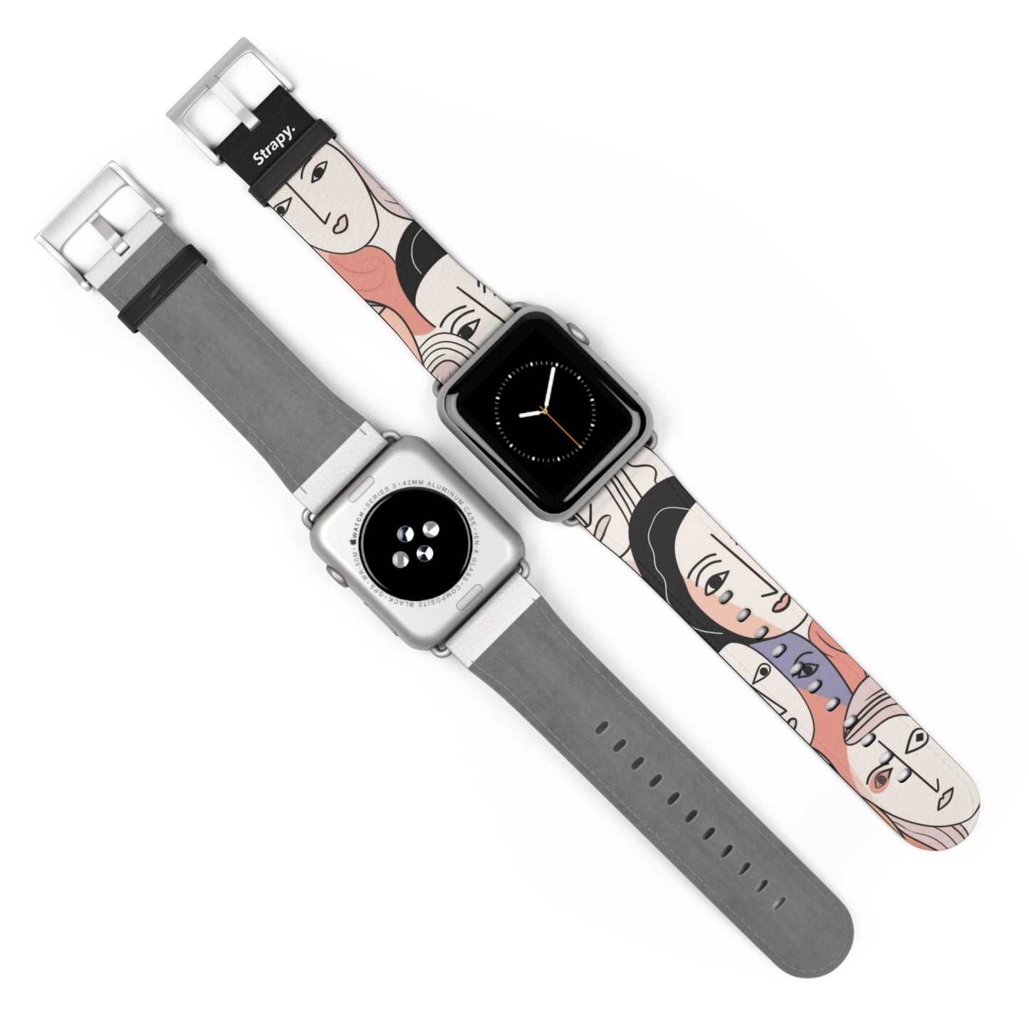 Abstract Minimalist Drawing Pastel Women Faces Pattern - Leather Apple Watch Strap/Band