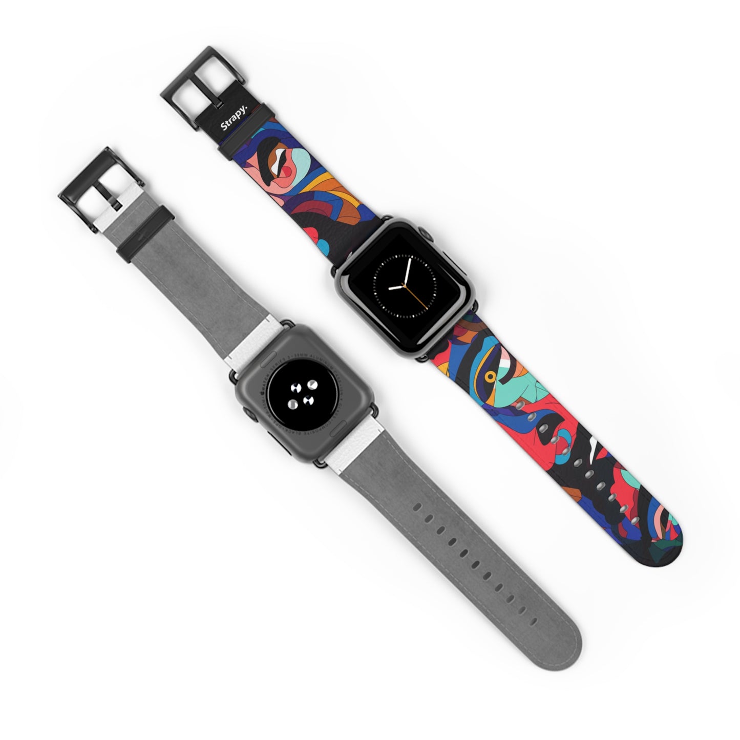 Surreales buntes Dali-Gesichtermuster – Lederarmband für die Apple Watch