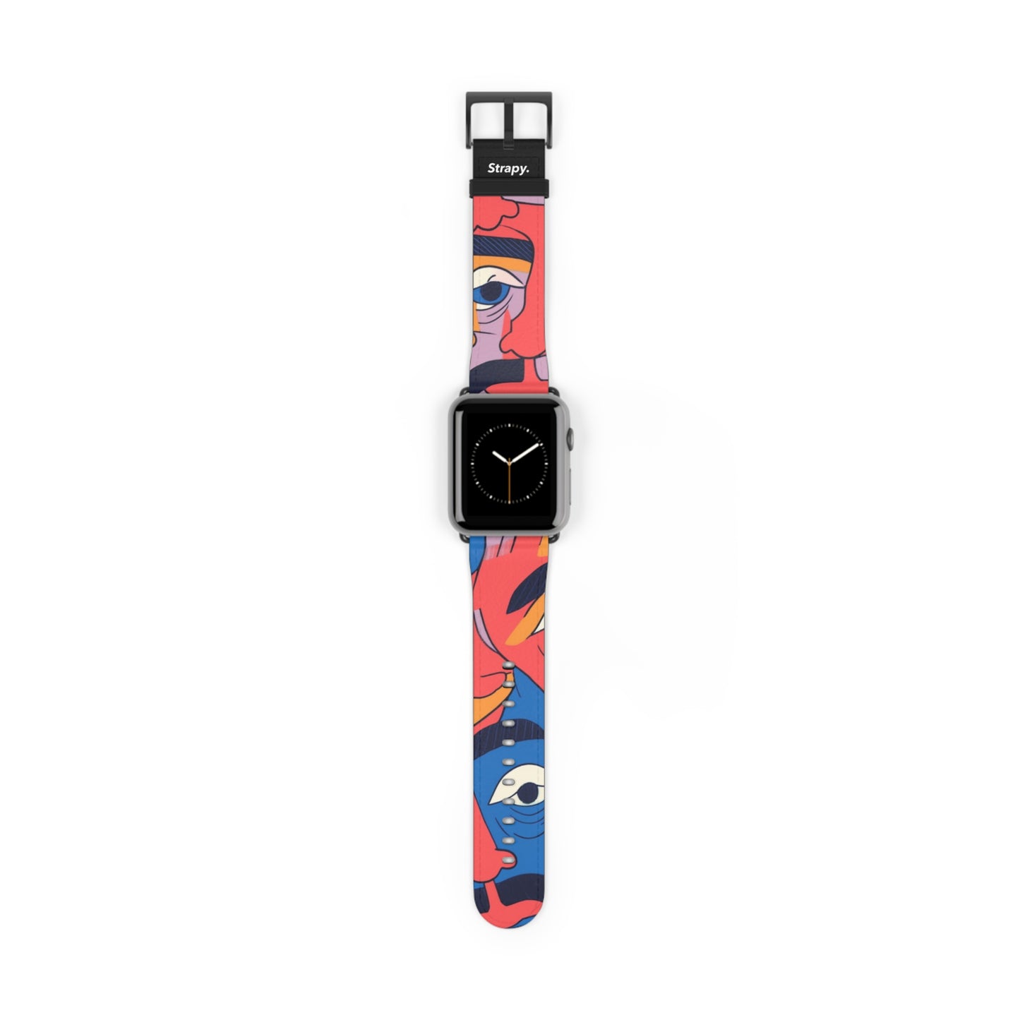 Motif de visages de moustache colorés surréalistes - Bracelet/Bande Apple Watch en cuir