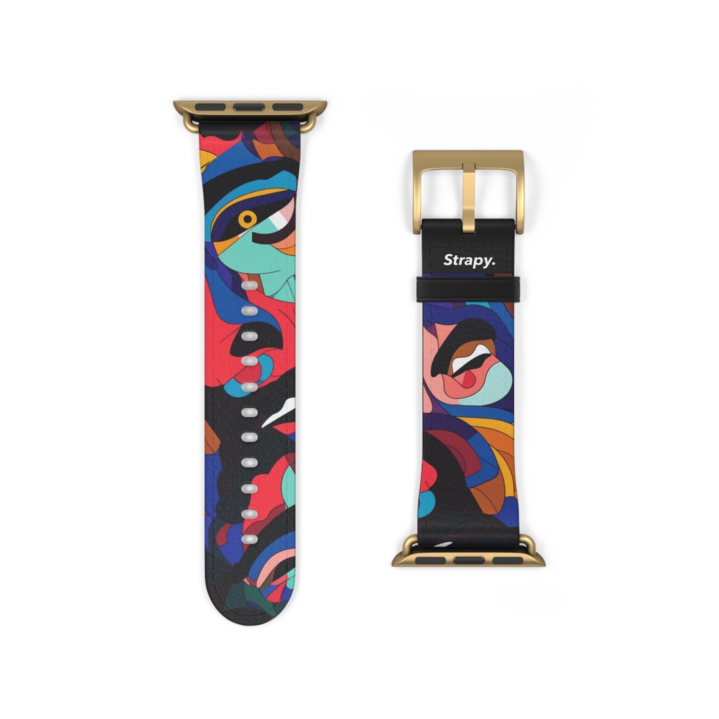 Surreal Colorful Dali Faces Pattern - Leather Apple Watch Strap/Band