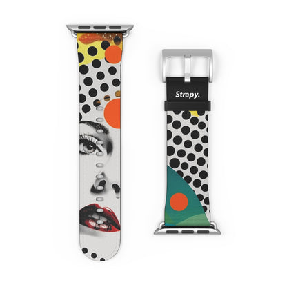 Abstract Comic Art Pop Women Polka Faces Pattern - Leather Apple Watch Strap/Band