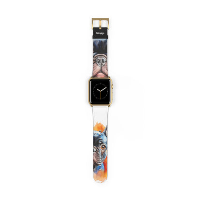 Aquarela French Bulldog Love - Bracelet/Bande Apple Watch en cuir