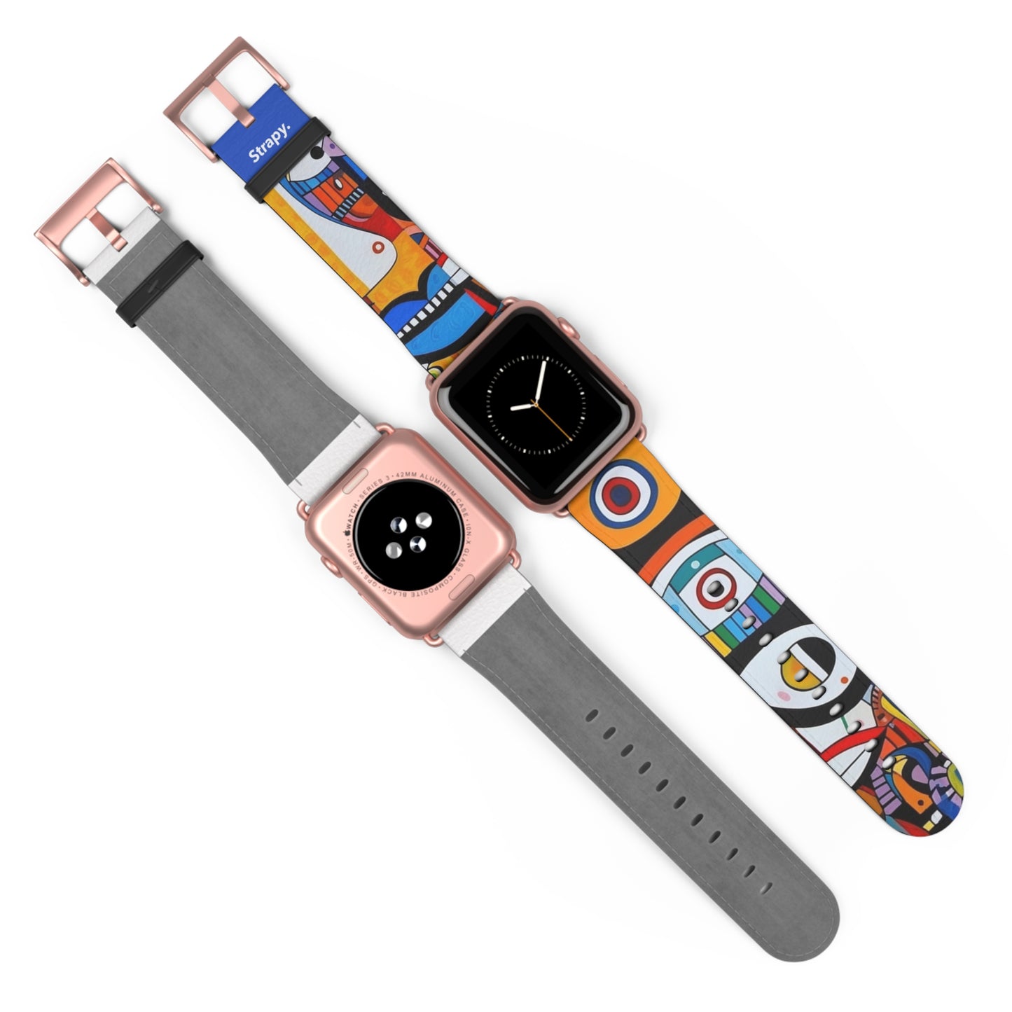 Abstrakte Augen und Gesichter im Picasso-Stil-Muster – Apple-Watch-Armband/Armband aus Leder