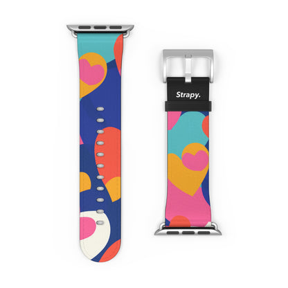 Abstract Risograph Colorful Hearts Pattern - Leather Apple Watch Strap/Band