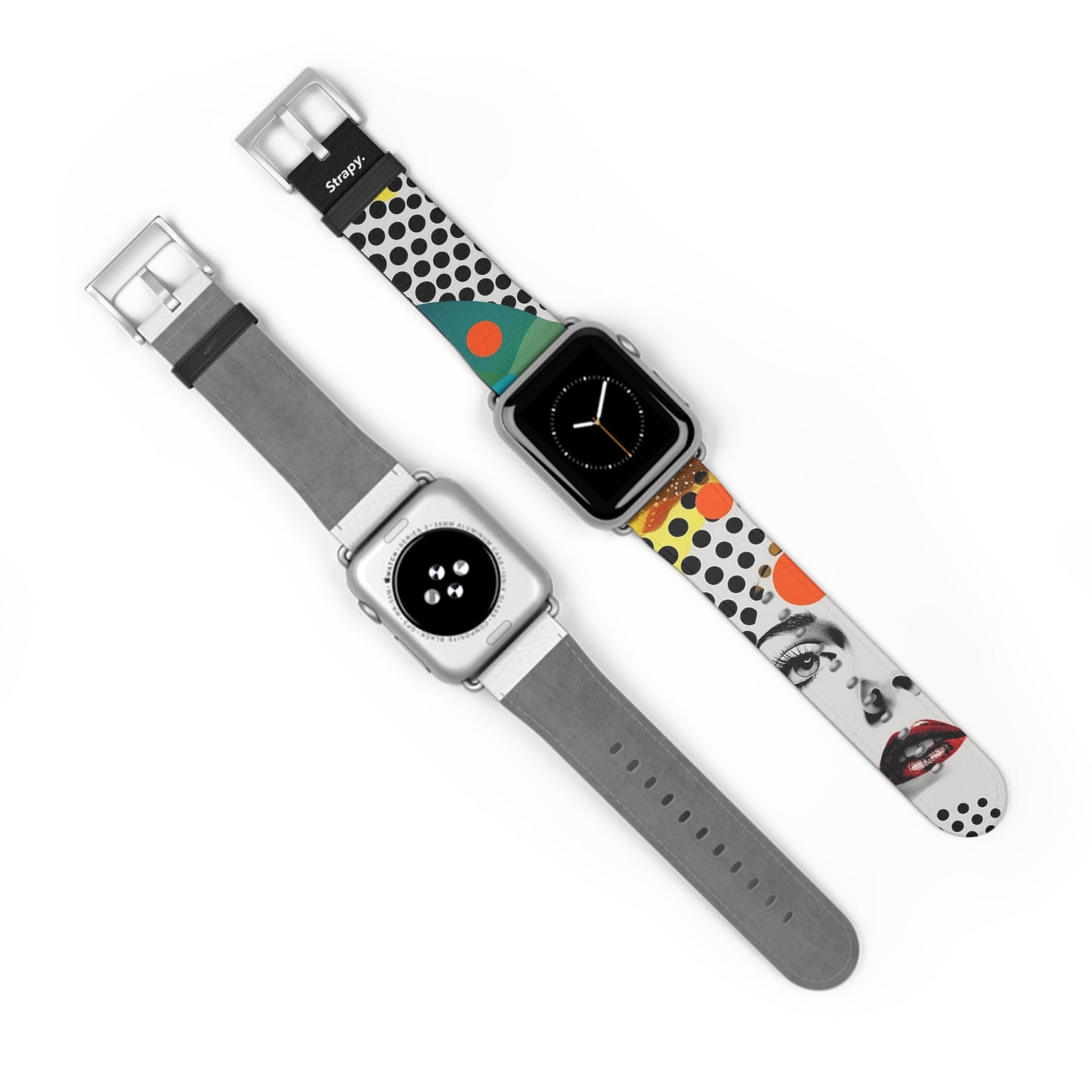 Abstract Comic Art Pop Women Polka Faces Pattern - Bracelet/Bande Apple Watch en cuir