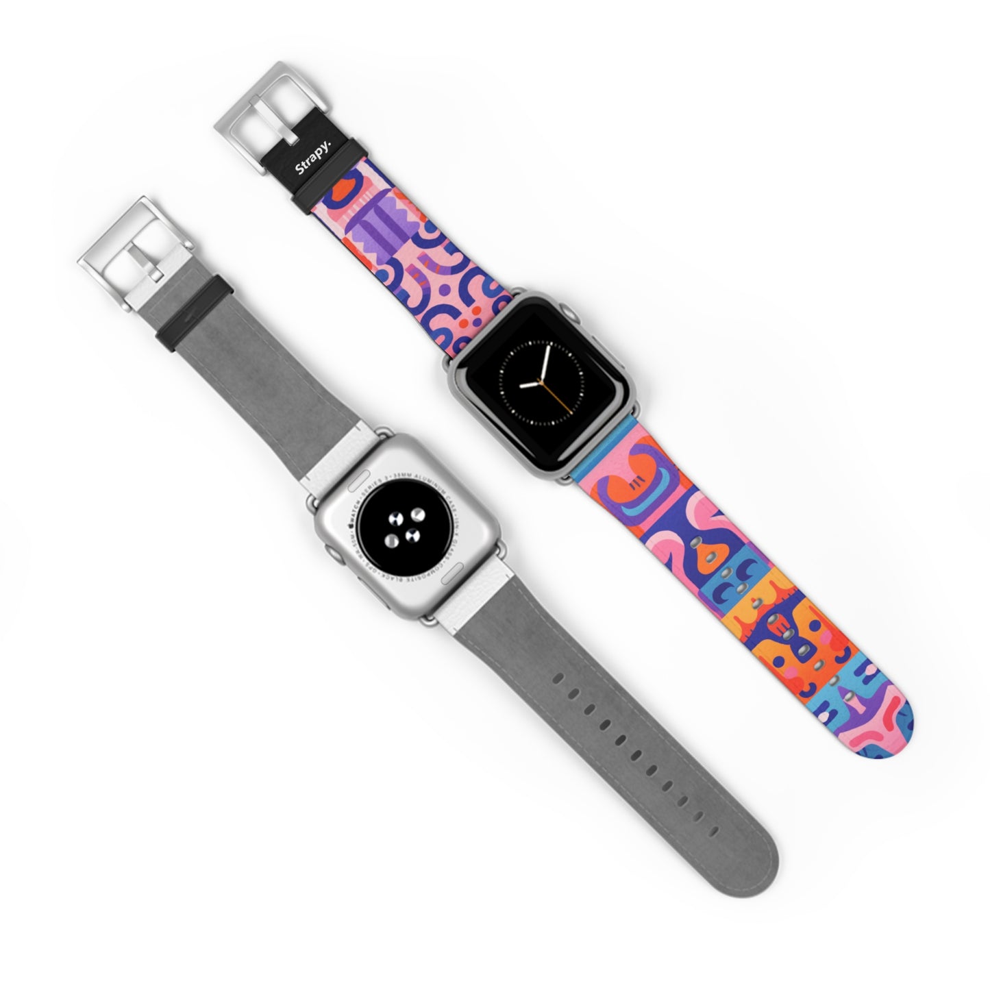 Abstract Art Pop Creatures Pattern - Leather Apple Watch Strap/Band