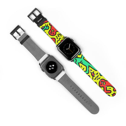 Abstraktes tanzendes, kräftiges geometrisches Linienmuster im Keith-Haring-Stil – Apple-Watch-Armband/Armband aus Leder