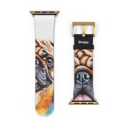 Aquarela Pug Dog Love - Leather Apple Watch Band